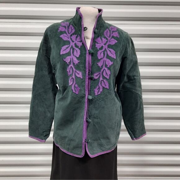 Linea by Louis Dell’Olio Womens Vintage Y2K Jacket Sz Small Green Leather Suede - Picture 2 of 11